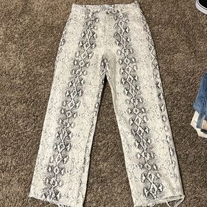 Zara Snake Print Wide-Leg Pants in Off-White and Gray